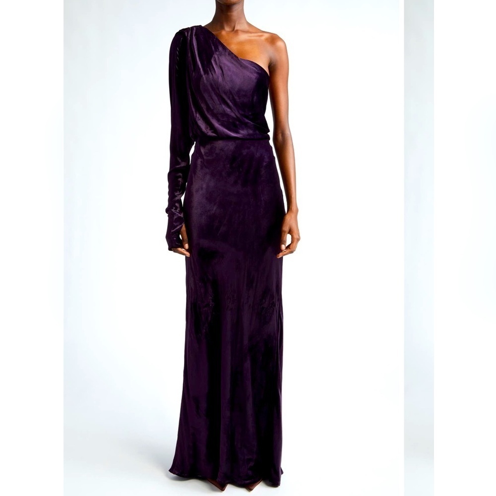 New Zimmermann Illustration Asymmetric Velvet One-Shoulder Purple Gown Size 4